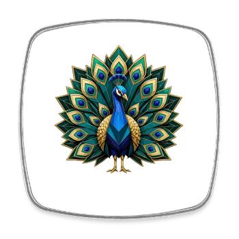 Geometric peacock with gold accents - Square fridge magnet - white - Front