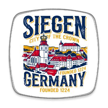 Vintage Siegen Germany City Of The Crown - Square fridge magnet - white - Front