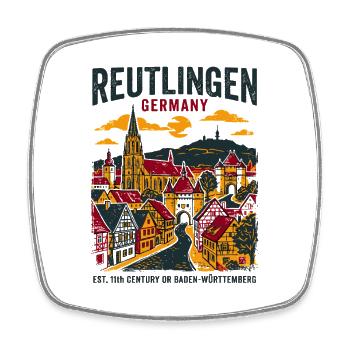 Vintage Reutlingen Germany Skyline Architecture - Viereckiger Kühlschrankmagnet - Weiß - Vorne