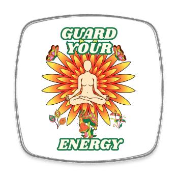 Guard Your Energy Meditation Sunflower - Square fridge magnet - white - Front