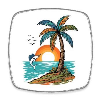Sunset Island Palm Tree And Sea - Square fridge magnet - white - Front