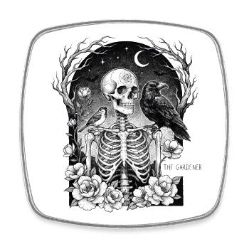 Skeleton in the night garden with ravens - Square fridge magnet - white - Front