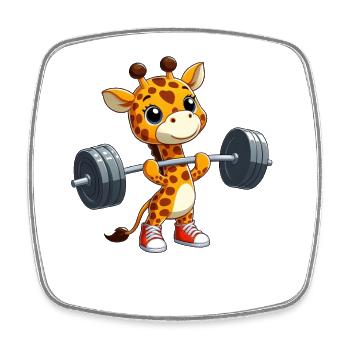 Entraînement de fitness avec Girafe Haltère - Magnet carré - blanc - Devant
