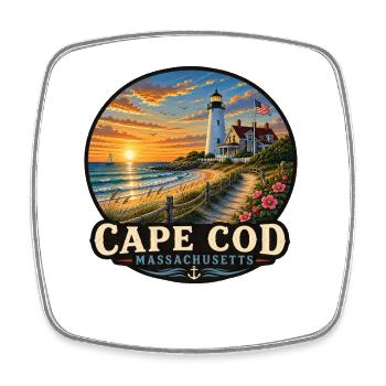 Phare de la plage de vacances de Cape Cod, Massachusetts - Magnet carré - blanc - Devant