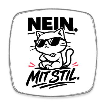 NON avec style – chat aux bras croisés - Magnet carré - blanc - Devant
