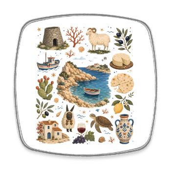 Sardinia | Coast, Nuraghi & Pleasure - Square fridge magnet - white - Front