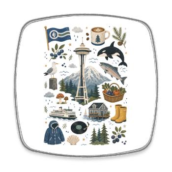 Seattle | Space Needle, Café & Nature - Magnet carré - blanc - Devant