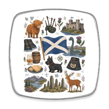 Scotland | Highlands, Kilt & Whisky - Square fridge magnet - white - Front