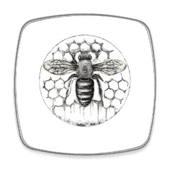 Costume d’apiculteur Fournitures apicoles Motif rond en nid d’abeille - Magnet carré - blanc - Devant