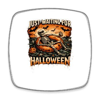 Attendant l’anticipation du squelette d’Halloween - Magnet carré - blanc - Devant
