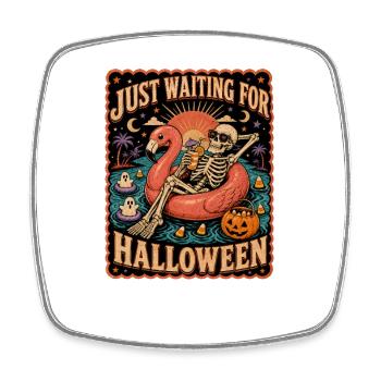 Juste en attente du flamant squelette d’Halloween - Magnet carré - blanc - Devant