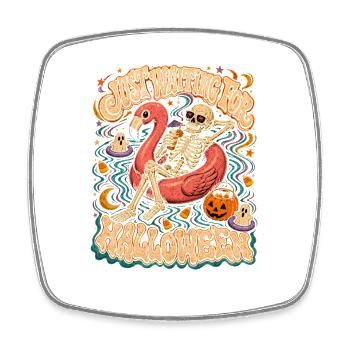 Juste en attente du flamant squelette d’Halloween - Magnet carré - blanc - Devant