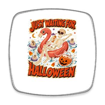 Juste en attente du flamant squelette d’Halloween - Magnet carré - blanc - Devant