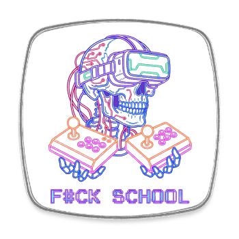 Cyberpunk VR Skull Arcade - ÉCOLE F#CK - Magnet carré - blanc - Devant
