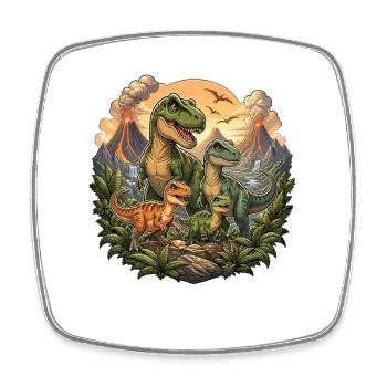 Famille de dinosaures dans la forêt volcanique - Magnet carré - blanc - Devant