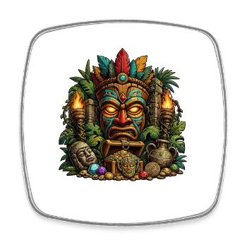 Masque au trésor du totem tiki - Magnet carré - blanc - Devant