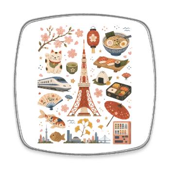 Tokyo | Sakura, Ramen & Grande Ville - Magnet carré - blanc - Devant