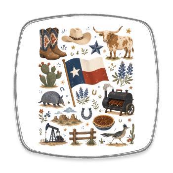 Texas | Cow-boy, BBQ et Far West - Magnet carré - blanc - Devant