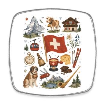 Suisse | Alpes, romance fromage et hutte - Magnet carré - blanc - Devant
