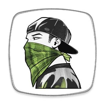 Bandana vert et casquette streetwear - Magnet carré - blanc - Devant