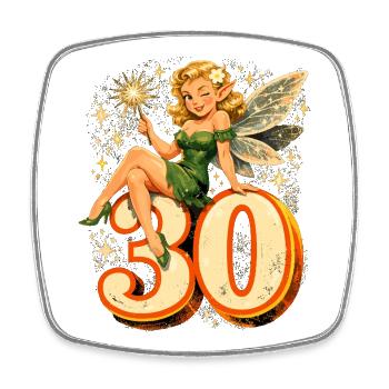 Retro 30th Birthday: Magic Fairy & Elf - Square fridge magnet - white - Front