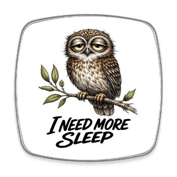 Hibou Fatigué Vintage I NEED MORE SLEEP - Magnet carré - blanc - Devant