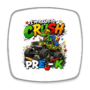 Maternelle de Monster Truck T-Rex - Magnet carré - blanc - Devant