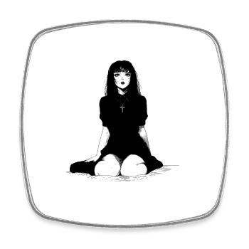 Illustration de la jeune fille gothique en robe noire - Magnet carré - blanc - Devant