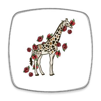 Girafe en fleurs avec des roses - Magnet carré - blanc - Devant