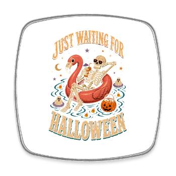 Juste en attente du flamant squelette d’Halloween - Magnet carré - blanc - Devant