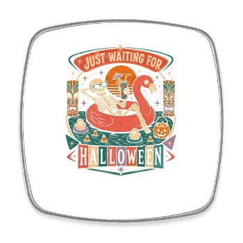Juste en attente du flamant squelette d’Halloween - Magnet carré - blanc - Devant