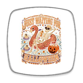 Just Waiting For Halloween Skelett Flamingo - Viereckiger Kühlschrankmagnet - Weiß - Vorne