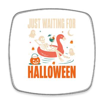 Just Waiting For Halloween Skelett Flamingo - Viereckiger Kühlschrankmagnet - Weiß - Vorne
