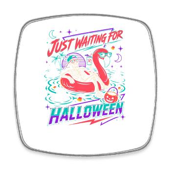 Juste en attente du flamant squelette d’Halloween - Magnet carré - blanc - Devant