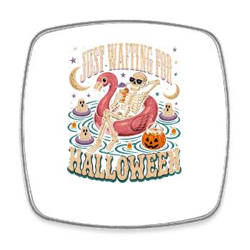 Just Waiting For Halloween Skelett Flamingo - Viereckiger Kühlschrankmagnet - Weiß - Vorne