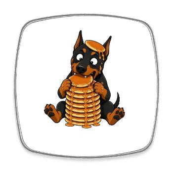 Doberman aux pancakes dessin animé drôle - Magnet carré - blanc - Devant