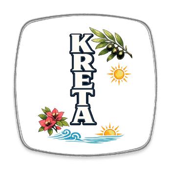 Crete Holidays with Olive Branch and Sea Motif - Square fridge magnet - white - Front