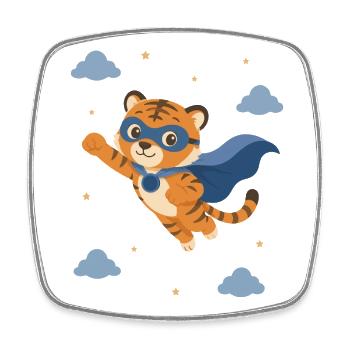 Super-héros tigre à la cape bleue - Magnet carré - blanc - Devant