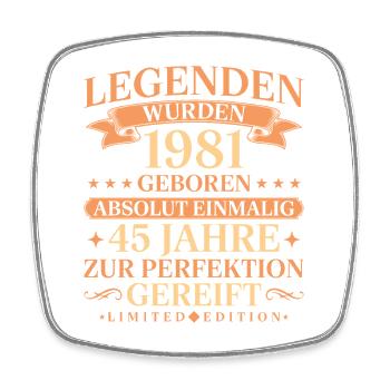 1981 Jahrgang geboren Legenden 45. Geburtstag - Viereckiger Kühlschrankmagnet - Weiß - Vorne