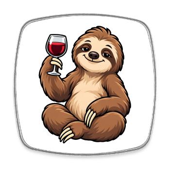 Relaxed sloth with red wine - Square fridge magnet - white - Front