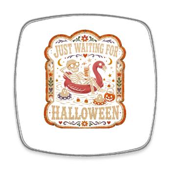 Juste en attente du flamant squelette d’Halloween - Magnet carré - blanc - Devant