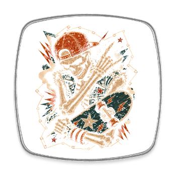 Skateur Skeleton Rocker Skateboard Vintage Halloween - Magnet carré - blanc - Devant