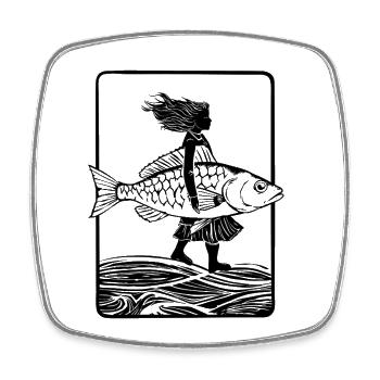 Femme-poisson - Magnet carré - blanc - Devant