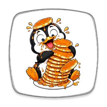 Penguin Pancakes Syrup Funny Cartoon - Square fridge magnet - white - Front