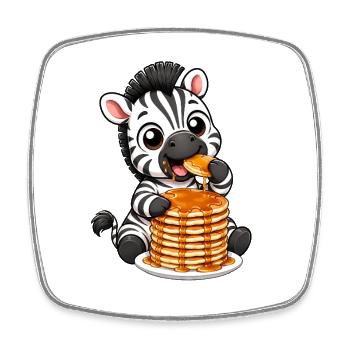 Zebra with Pancakes Funny Cartoon - Square fridge magnet - white - Front
