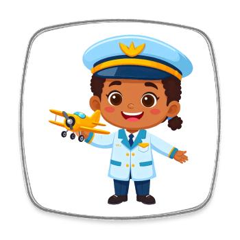 Kawaii Captain with Airplane – Cute Pilot Art - Square fridge magnet - white - Front