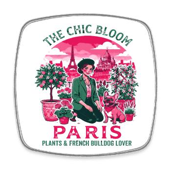 The Chic Bloom Paris Plant And French Bulldog - Square fridge magnet - white - Front