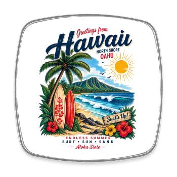 Hawaii Surf & Sunshine Vintage Tee - Square fridge magnet - white - Front