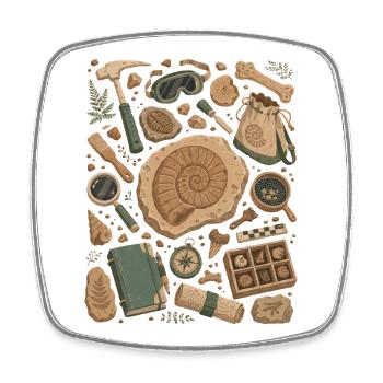 Fossil Hunt | Paleontology & Ammonites - Square fridge magnet - white - Front