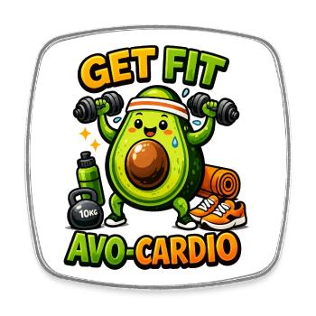 AVO-CARDIO – Avocado in Training - Square fridge magnet - white - Front
